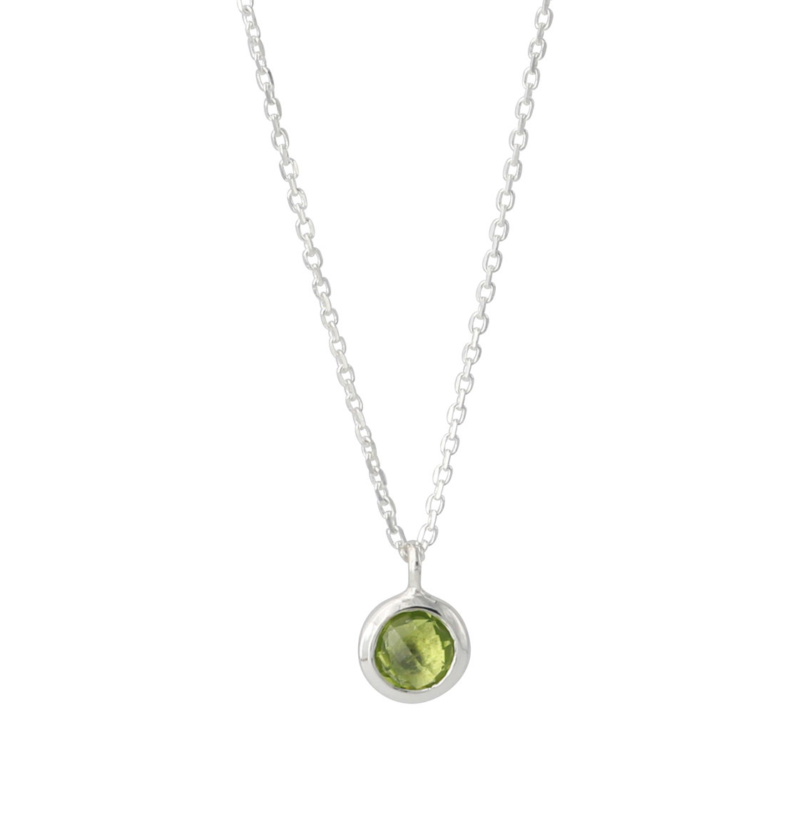 5 mm facet met ketting van 40+5 cm

Soort sieraden:	Hanger met ketting
Steengrootte:	5 mm
Edelsteen:	Peridoot
Materiaal:	925/- sterlingzilver
Oppervlak:	Zilver