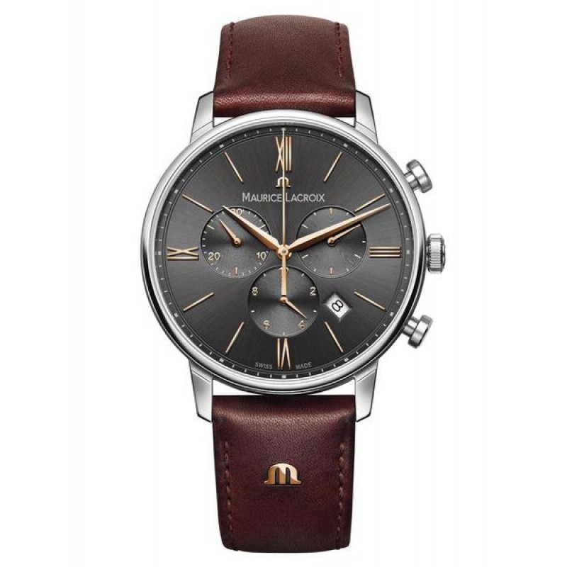 Maurice Lacroix - Ronda 5040.B Quartz staal heren Chrono met lederband en saffierglas. 50m.WR