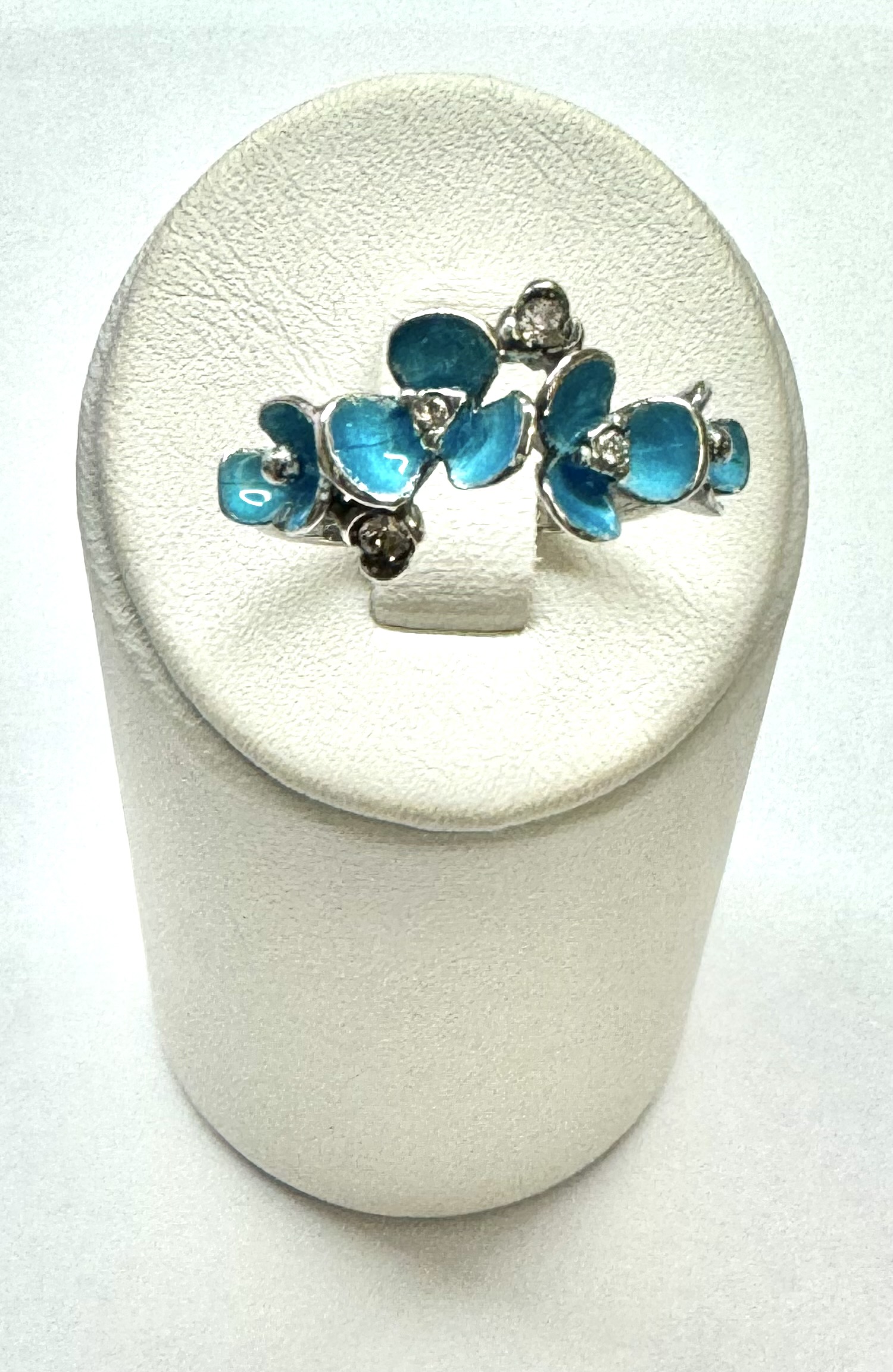 Ring zilver bloem blauw