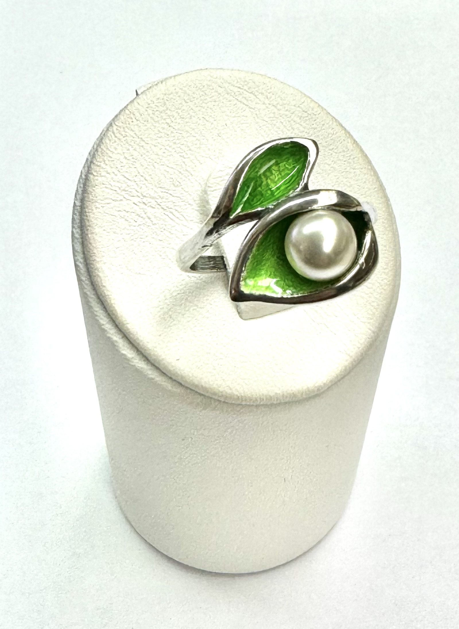 Zilveren ring calla groen emaille