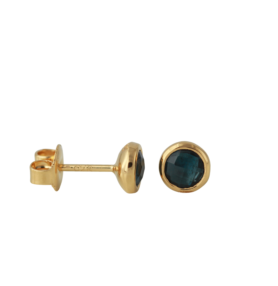Soort sieraden:	Oorbellen
Steengrootte:	5 mm
Edelsteen:	Topaas London Blue
Materiaal:	925/- sterlingzilver
Oppervlak:	18kt geelgoud verguld