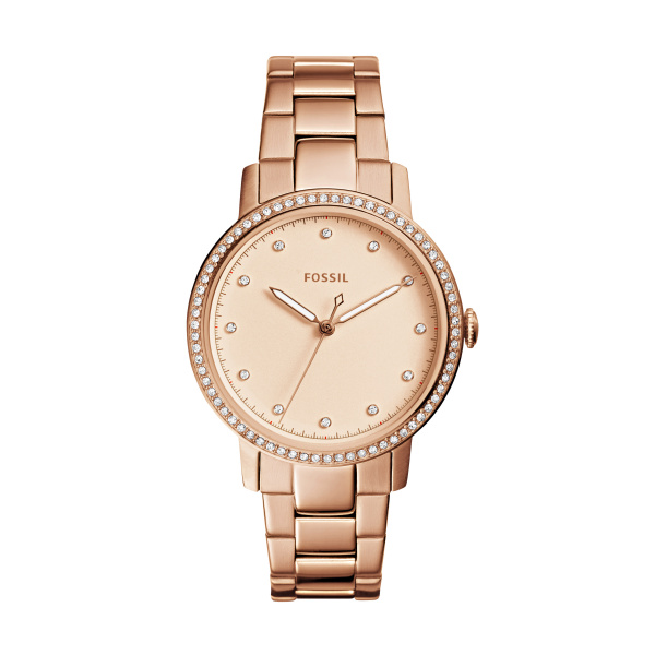Fossil rosé stalen dameshorloge met zirconia lunet
