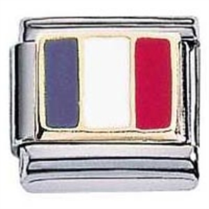 Zoppini vlag Frankrijk.

Metaal     : staal / 18 karaat goud
Kleur       : blauw , wit , rood
model     : vlag Frankrijk emaille
Maten     : 9 mm
Materiaal : staal  ,goud ,emaille