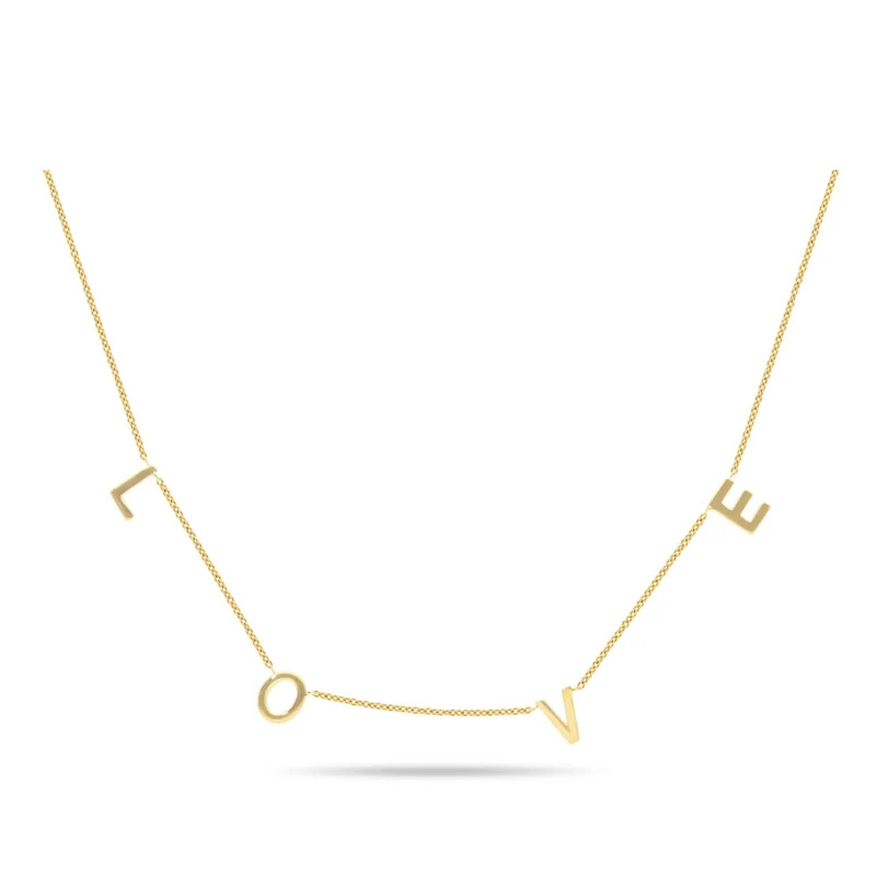 een 14 krt geelgouden collier met letters LOVE