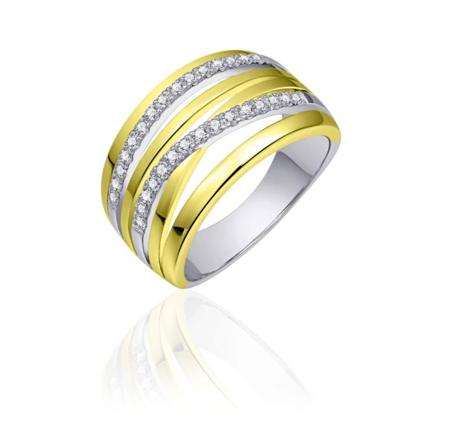 De Gisser Bicollorring R055Y-56 is een sierlijke gouden ring met een zilveren basis, verguld voor een luxe uitstraling. Met een breedte van 11 mm en maat 56 is het een ideale aanvulling voor elke sieradencollectie. Draag deze veelzijdige ring als een opvallend stuk bij elke outfit, voor zowel dagelijkse als speciale gelegenheden.
