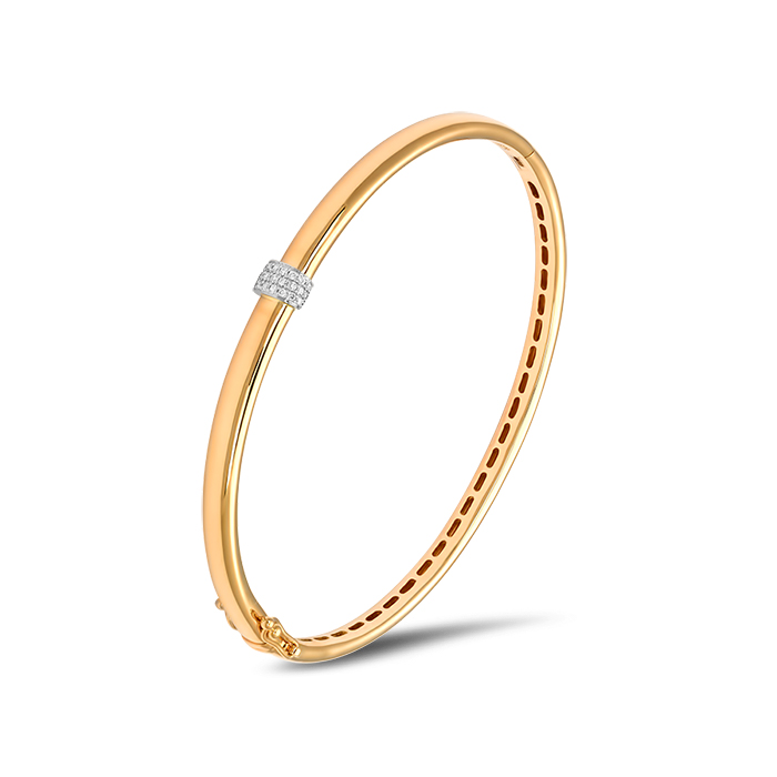 een 14 krt bicolor stijve armband met 25 diamantjes briljant geslepen totaal 0.10 Crt.