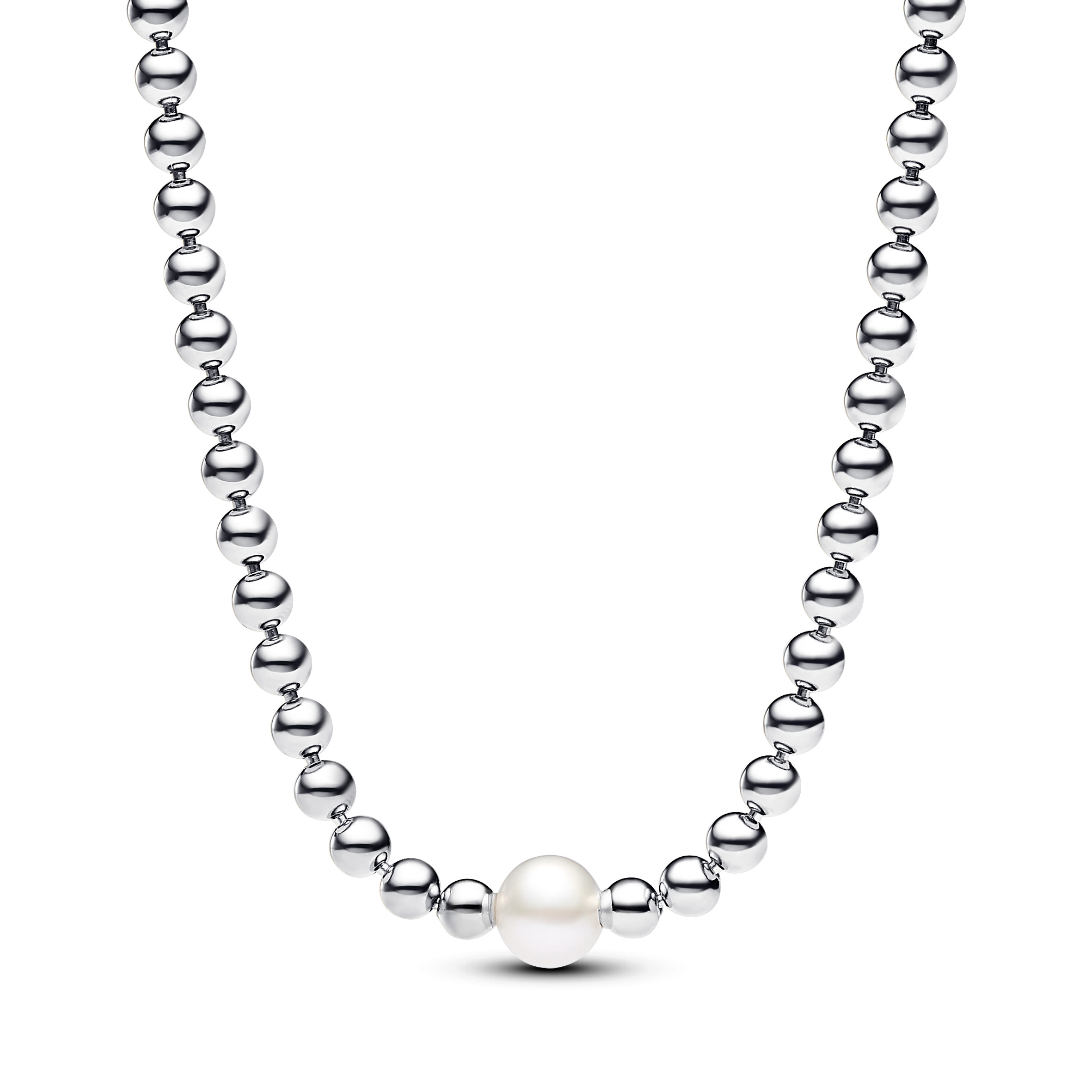 Pandora - Zilveren bolletjes collier met parelhanger