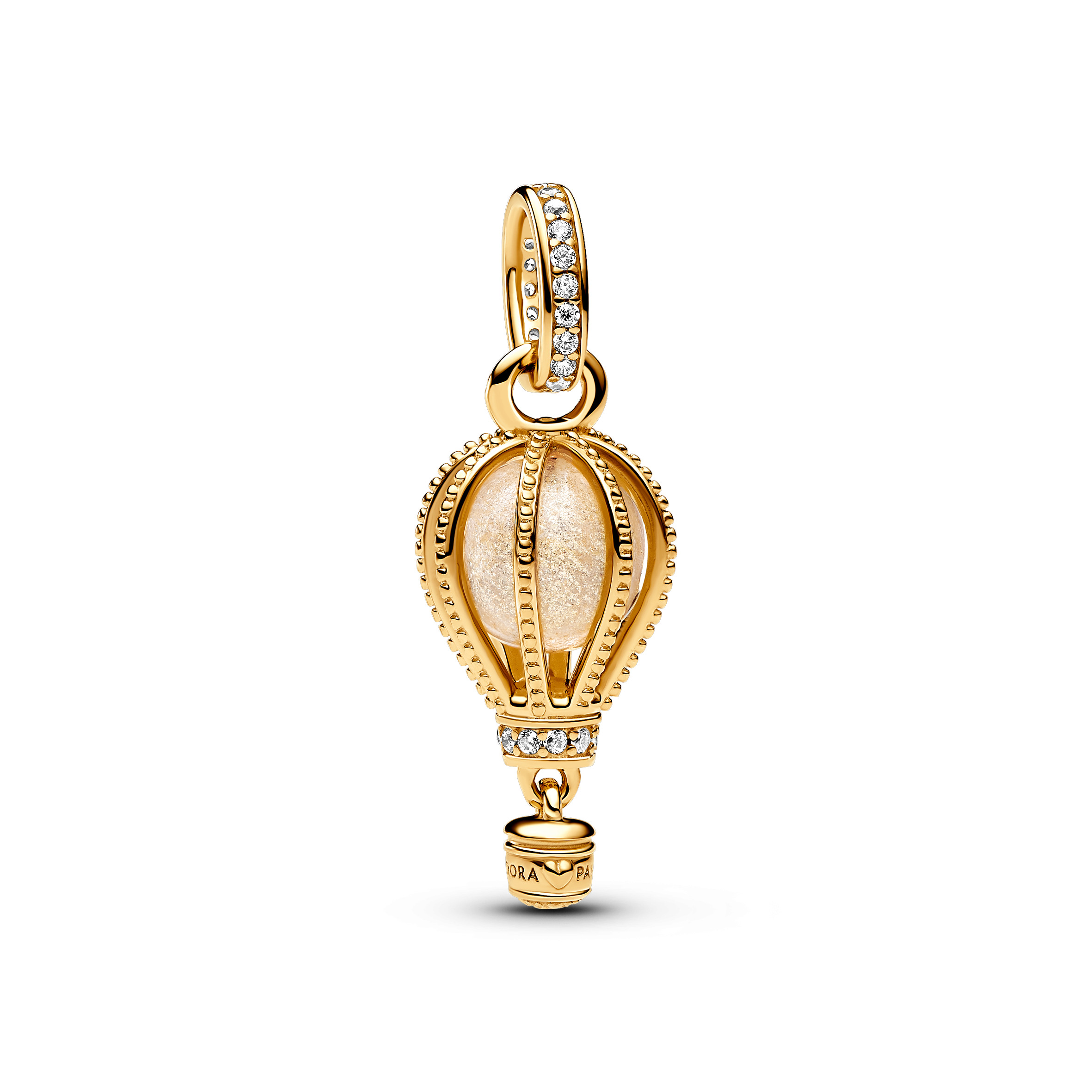 Pandora - Air Ballloon, verguld met zirconia's bezet en transparante Murano glazen bol met glitters - 769434C01