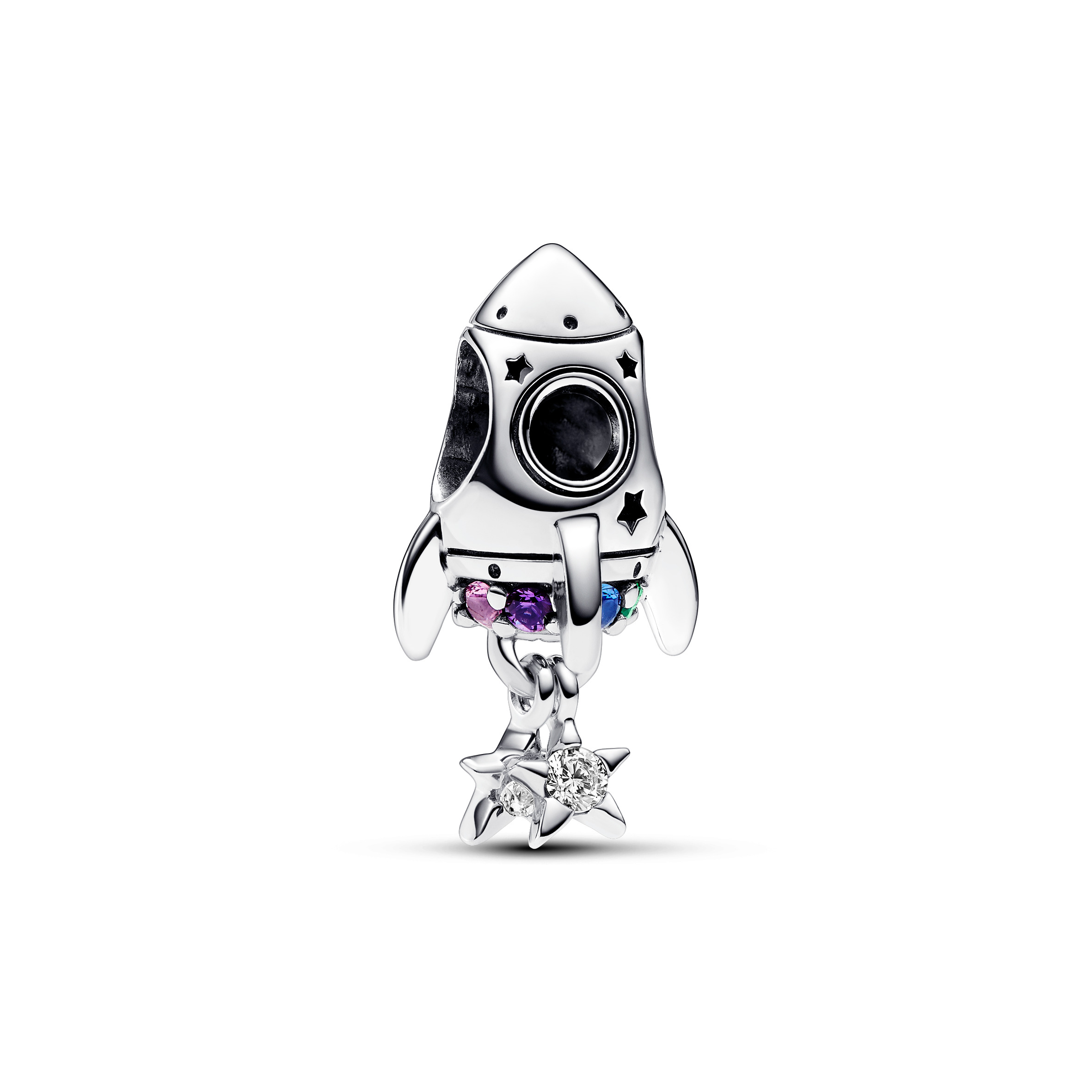 Pandora - Space rocket sterling silver charm with phlox pink, royal purple and royal green crystal and clear cubic zirconia - 792831C01