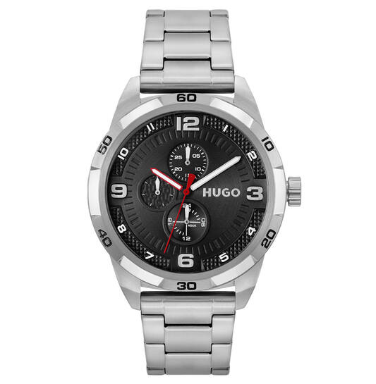 HUGO HU1530276 GRIP Heren Horloge

- Behuizing gemaakt van roestvrijstaal,  zilverkleurig
- Horlogeband gemaakt van roestvrijstaal,  zilverkleurig , met vlinder- of vouwsluiting
- Quartz uurwerk, werkt op een batterij
- Datum weergave
- Voorzien van mineraalglas
- 5 ATM waterdicht, geschikt om mee te douchen.
- Breedte van de behuizing is 46 mm

Wordt geleverd in originele HUGO horlogedoos en 2 jaar officiële garantie.