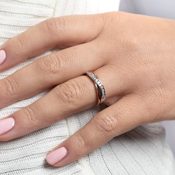 Dames bicolor ring rose/zilver