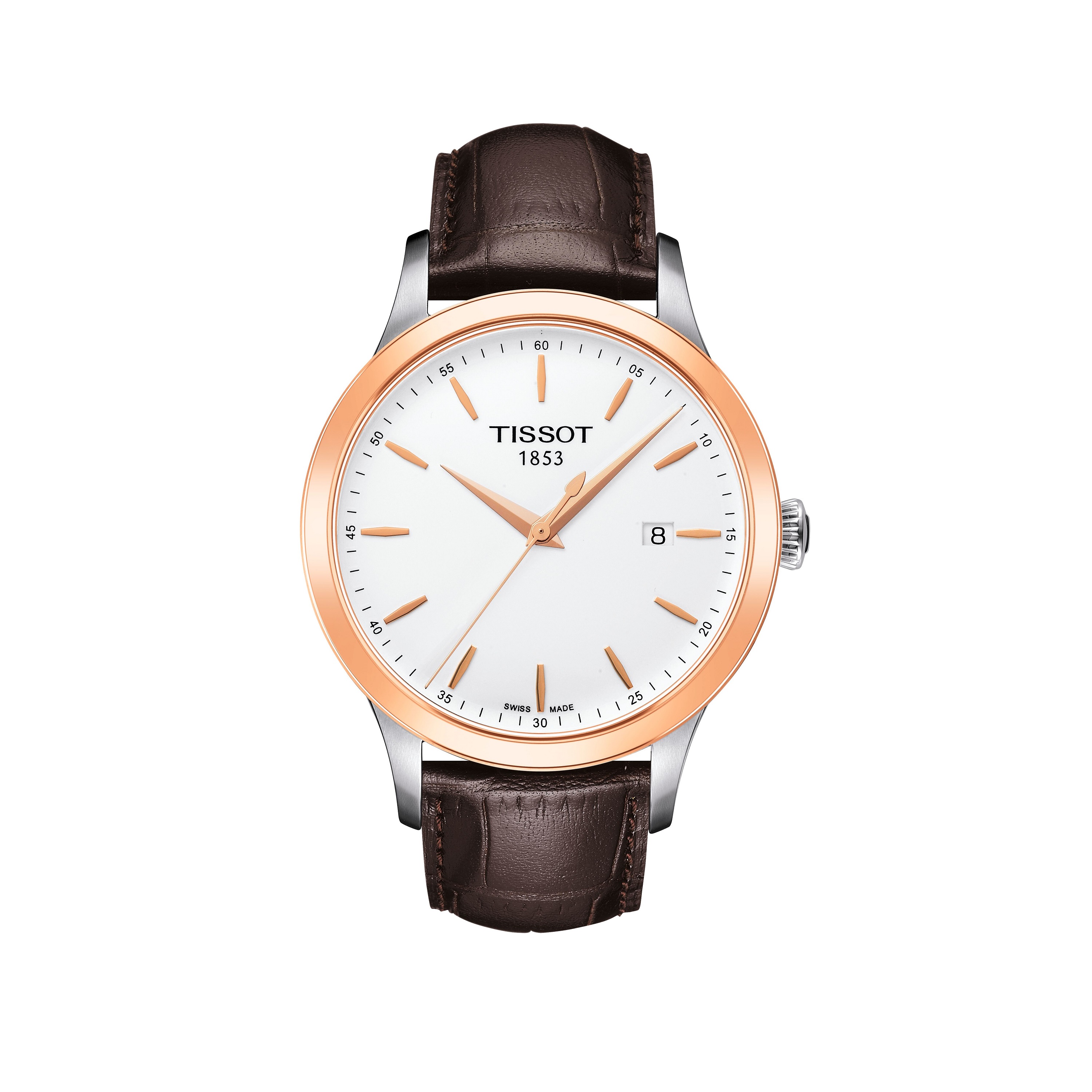 Tissot - Classic staal/18 krt gouden rand,  heren, met saffierglas en lederklipband, 30m WR