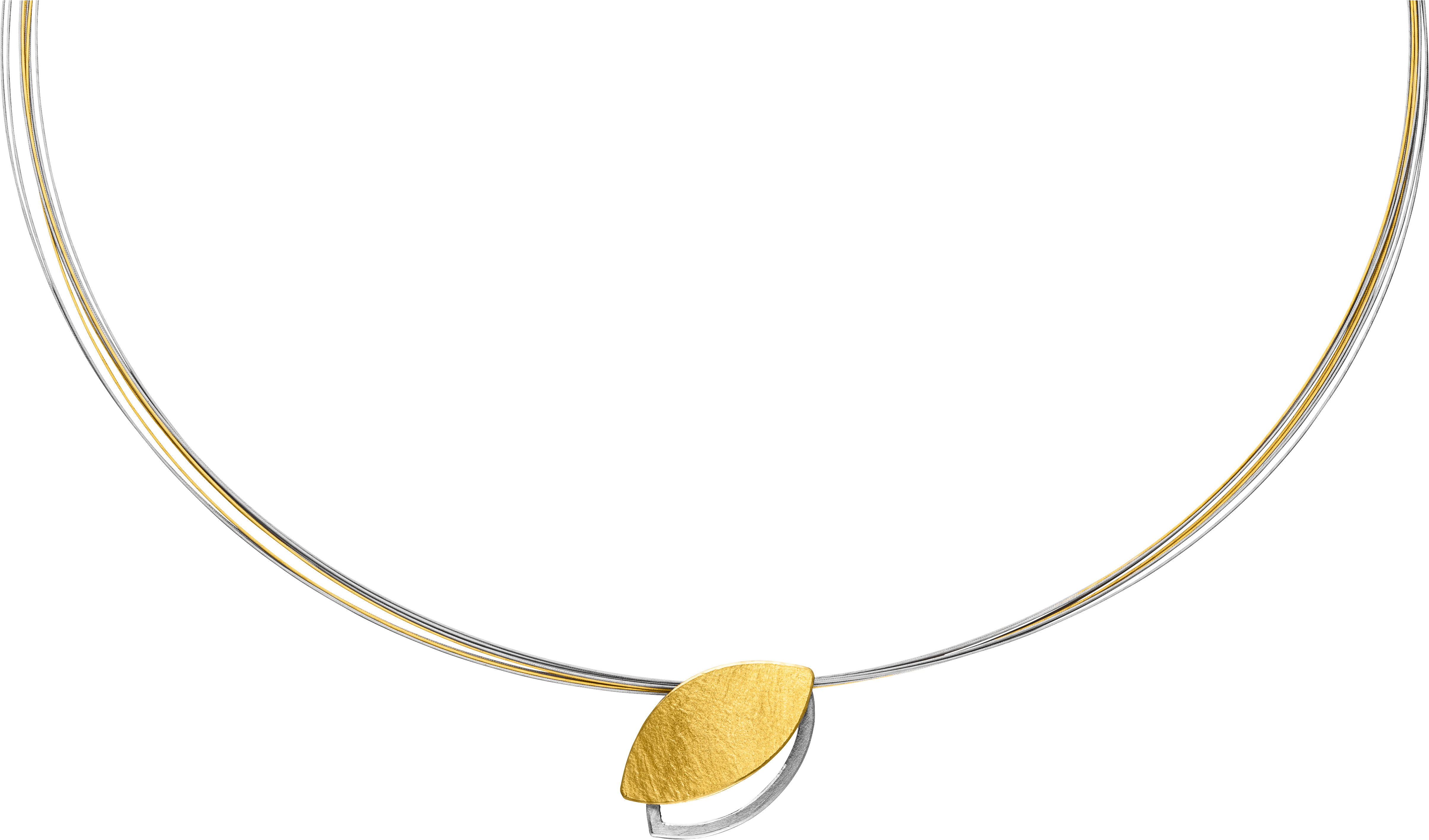 Manu Schmuck zilveren hanger met 22kt. goud zonder diamant aan een bicolor stalen spang