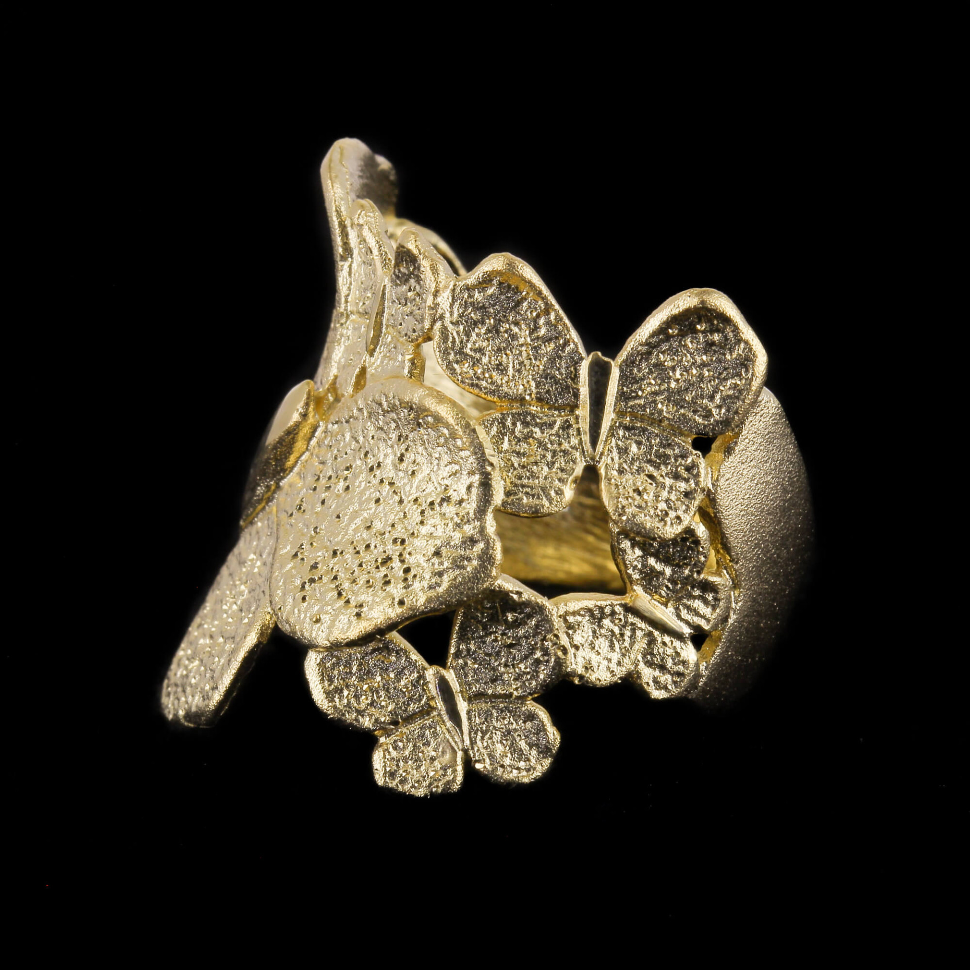 Sanjoya - Kleinere vergulde vlinder ring, Zilver