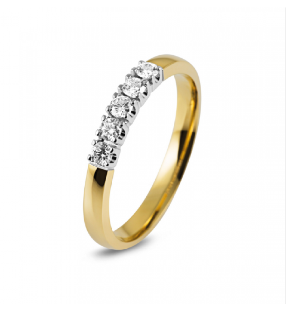 Eclat gouden memoirering met 5x0.03ct. diamant