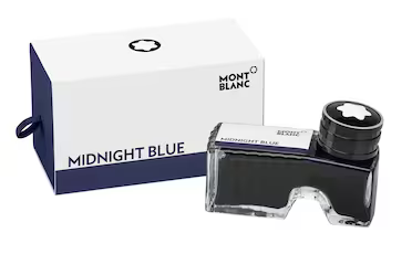 Montblanc inktflesje 60 ml, Midnight Blue. Inktflesje met voorvak voor het legen van resterende inkt.