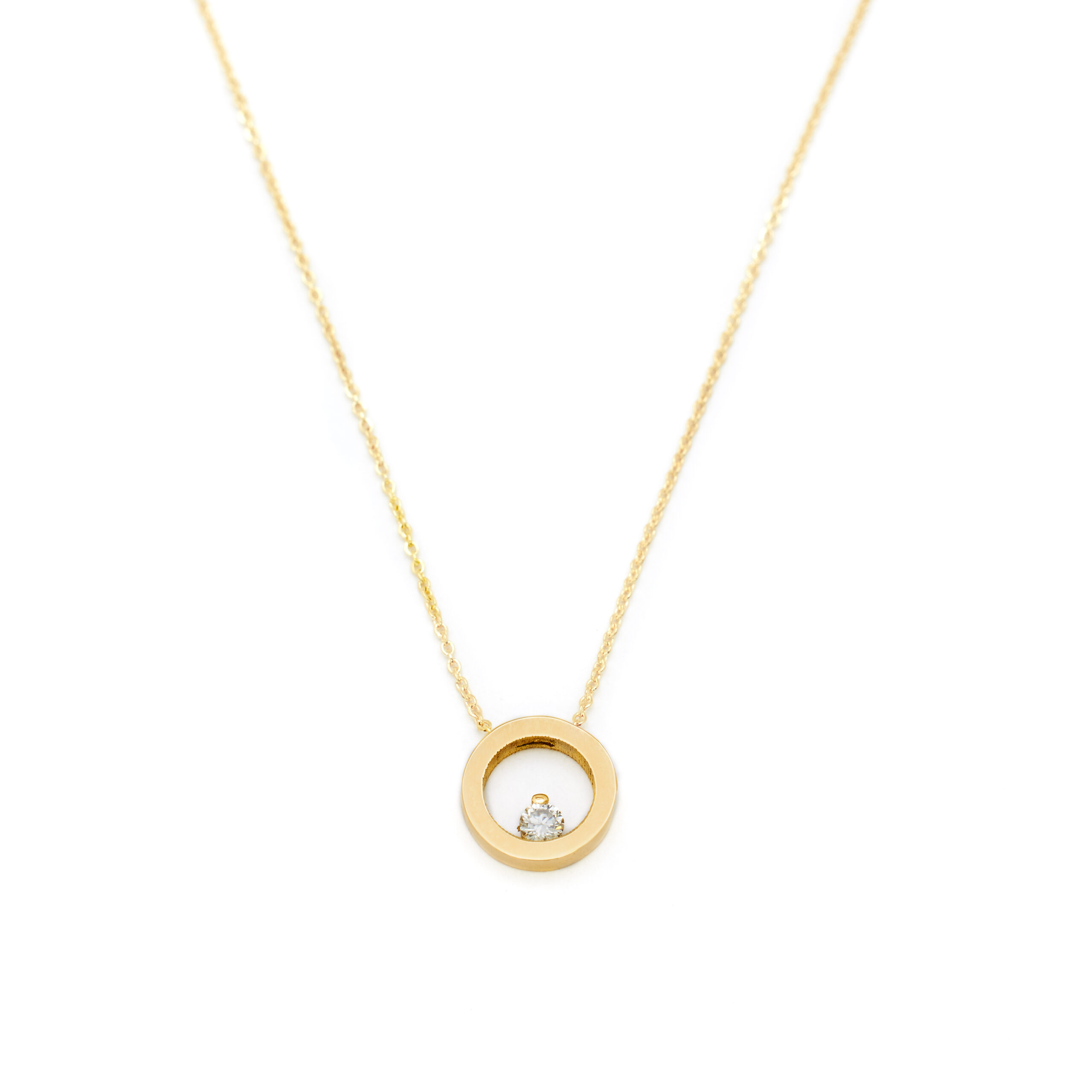 Minioro - 14kt geelgouden anker collier 1.0mm 45cm met circle hanger bezet met 0.04ct briljant geslepen diamant - 11284