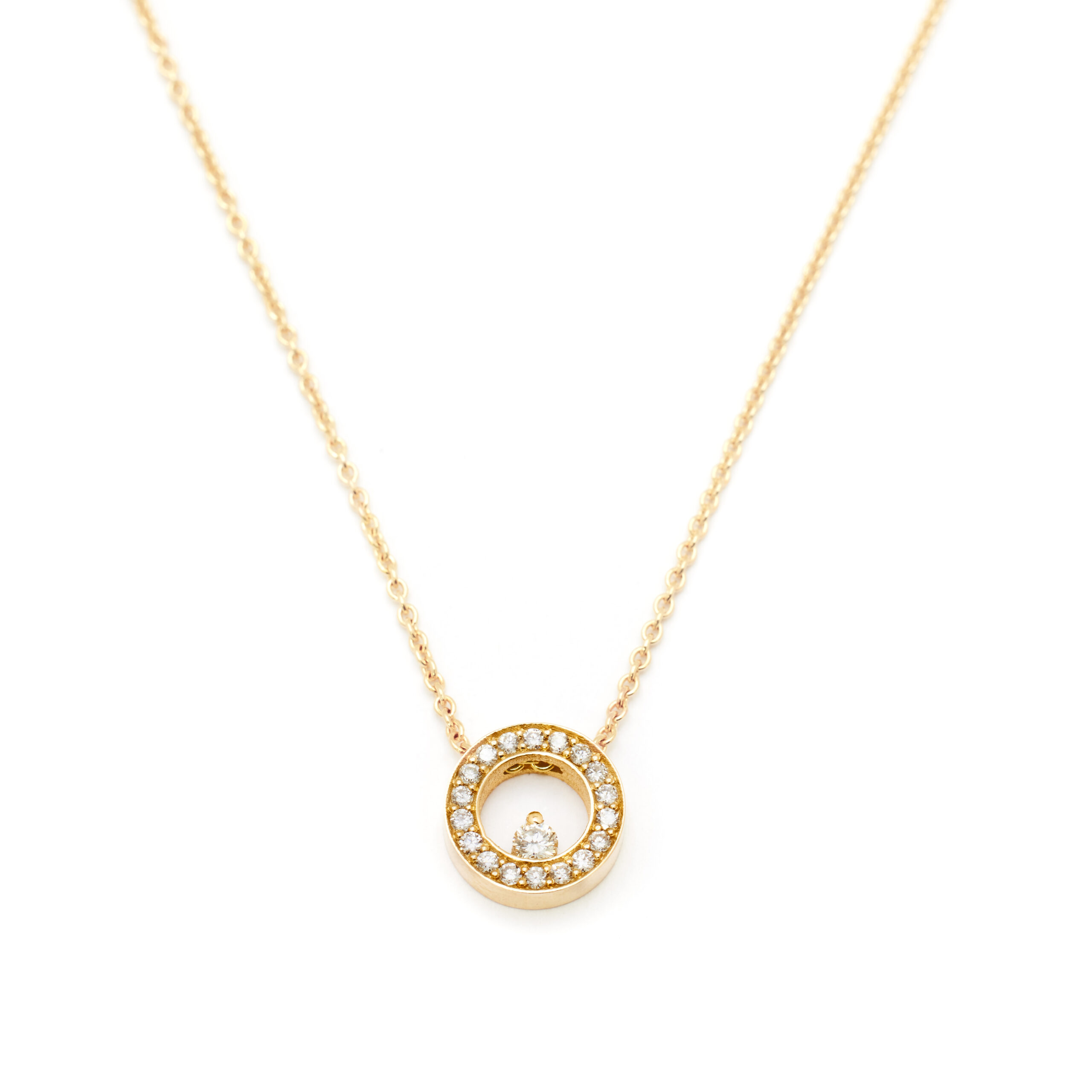 Minioro - Ketting Circle Deluxe 1.2mm, geelgouden collier incl. hanger bezet met briljant geslepen diamanten - 11114