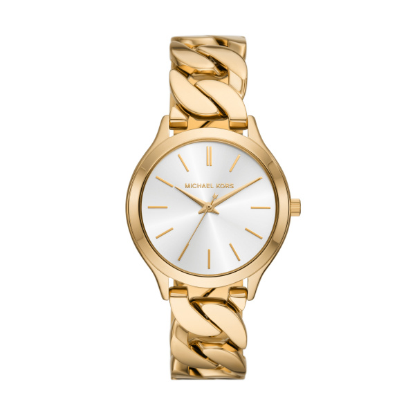 Michael Kors dames pols horloge staal met stalen band goudkleurig uit de collectie Slim Runway.