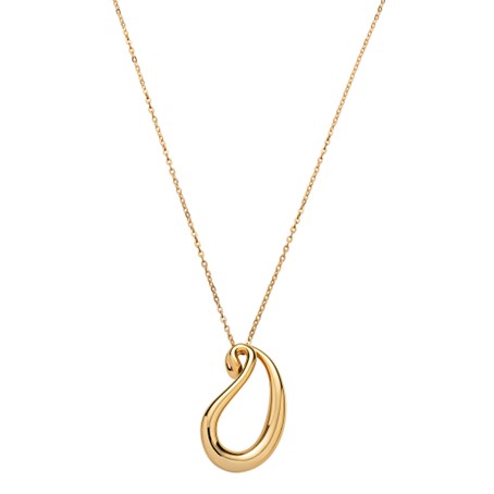 Deze stalen collier met hanger van M&M is goud van kleur. De lengte is 90 cm.