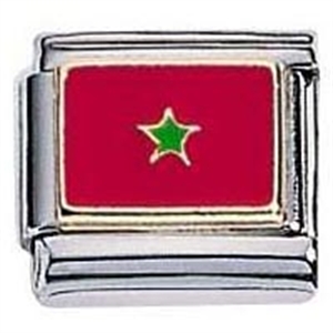 Zoppini vlag Marokko.

Metaal     : staal / 18 karaat goud
Kleur       : groen , rood
model     : vlag Marokko emaille
Maten     : 9 mm
Materiaal : staal  ,goud ,emaille
