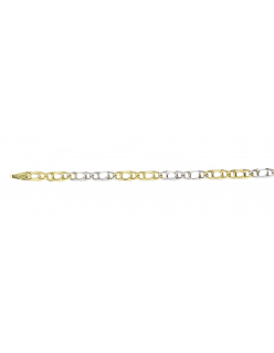 14 karaat gouden collier met 925 zilveren kern. Valkenoog 60 cm lang bicolor wit- en geelgoud. Schakel 5 mm breed met karabijnhaak sluiting.