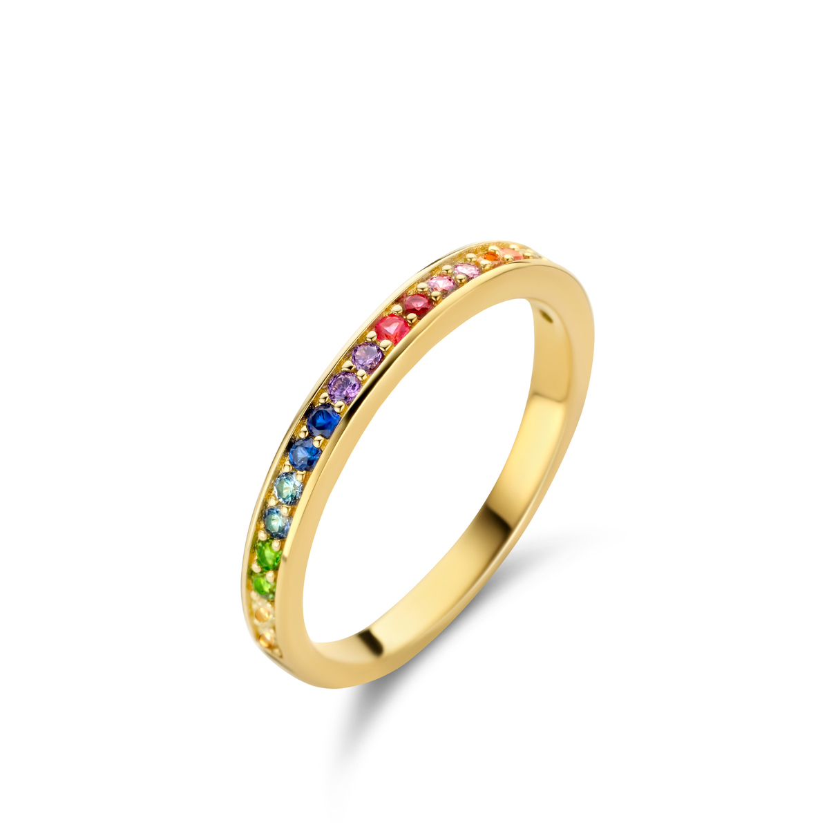 Zilveren 18 karaat vergulde ring met regenboog zirconia Naiomy Moments
