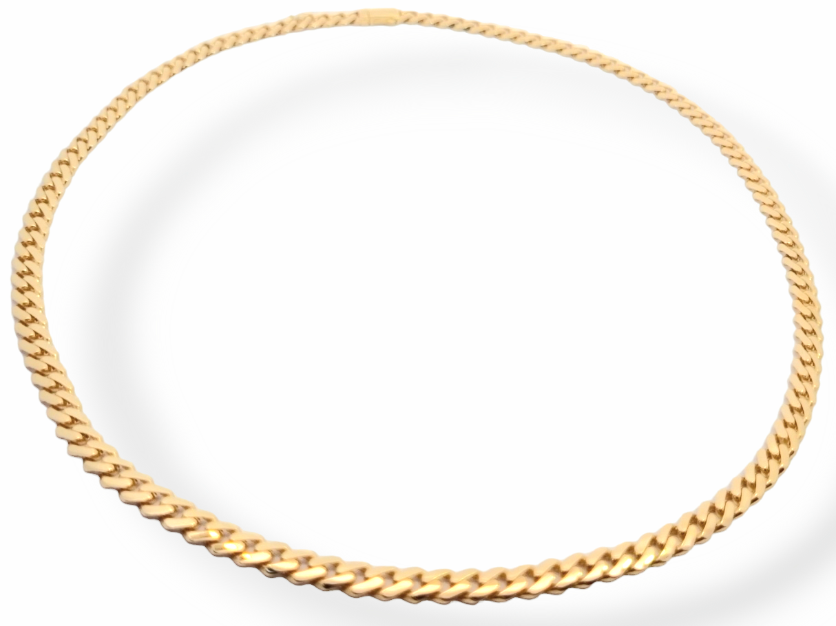 Dit Gourmet collier van Louis Bros is vervaardigd uit 14 karaat geelgoud (27.28gr.). Het collier heeft een lengte van 45 cm.En een breedte van 7.35 mm.En een dikte van 1.60 mm . Deze collier is stijlvol, eenvoudig en gemakkelijk te combineren