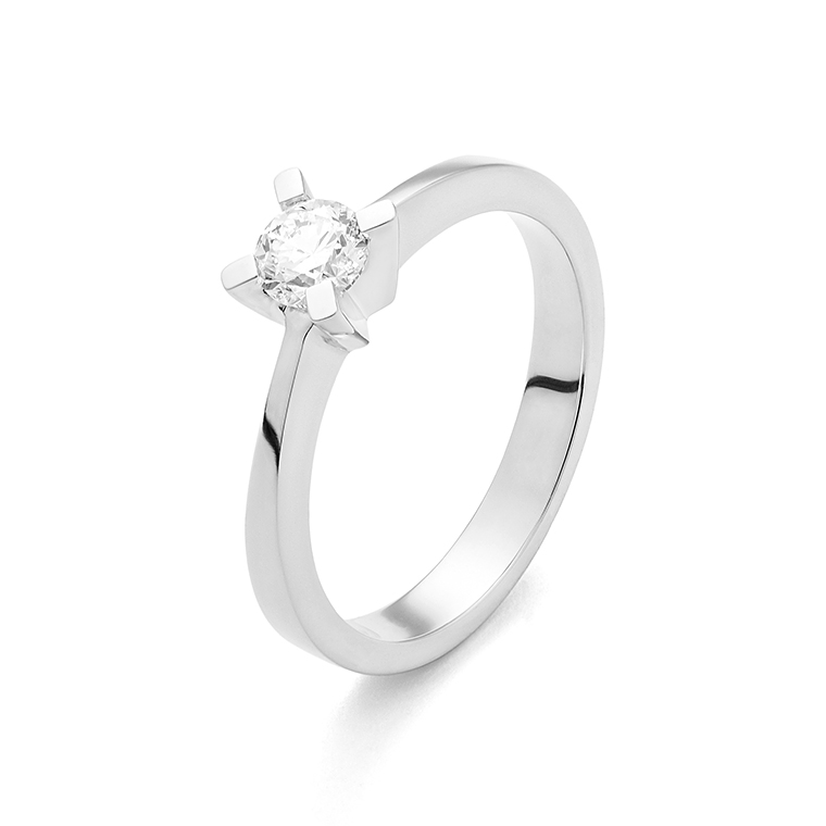 FACET - Witgouden dames ring solitair, bezet met 1 briljant geslepen diamant.