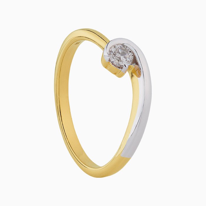 R2024/6-5. Bicolor gouden damesring met briljant. 0.05crt.