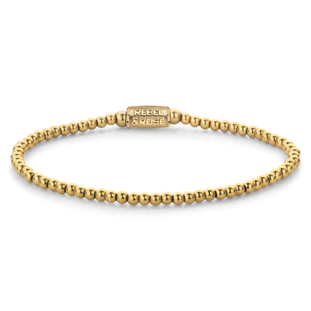 De Rebel & Rose Yellowgold Rocks armband modelnummer RR-30001-G-S is een verfijnd sieraad met een gouden kleur, vervaardigd uit roestvrij staal. Draag het solo of combineer met andere armbanden voor een trendy look.