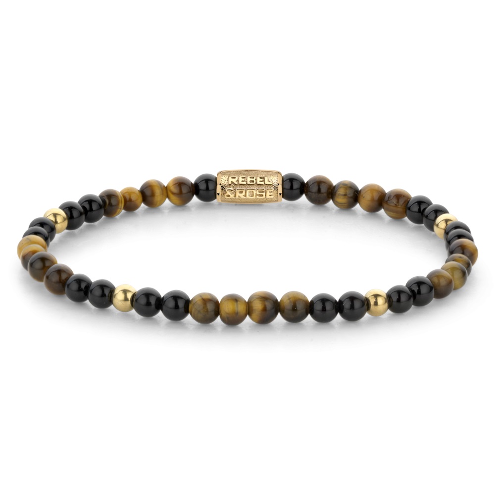 Rebel & Rose - Mix Tiger Black - 4mm Staal verguld, extra small