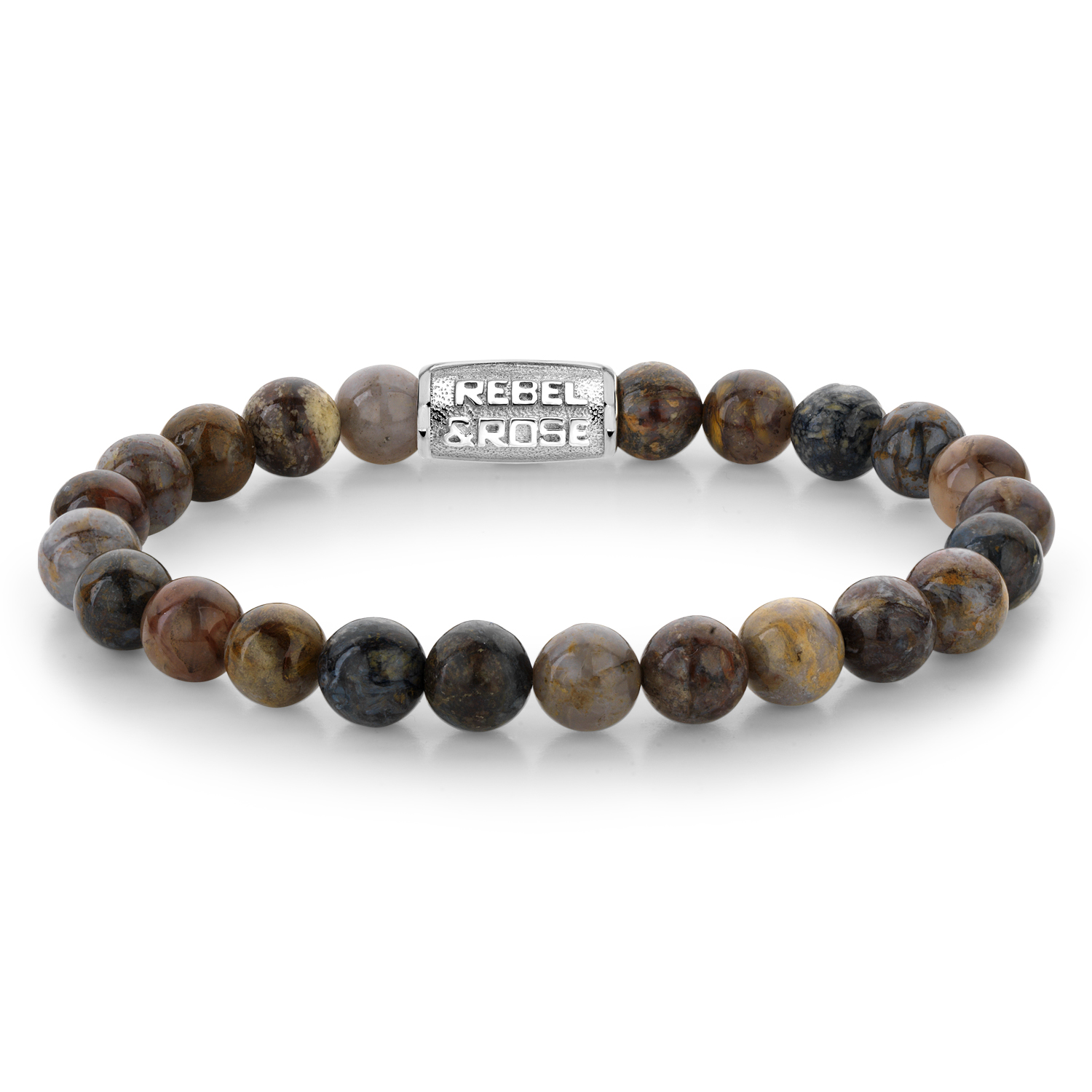 Edelstenen bead armband, handgemaakt van 8mm Pietersite stenen met een zilverkleurige stalen sluiting. Het Rebel & Rose sieraad is makkelijk te combineren met andere zilveren, leren of kralenarmbanden.
Modelnaam	Autumn Rocks - 8mm
Modelnr.	RR-80104-S-M
Collectie	Bracelets Beads
Type sieraad	Armband
Kleur	Mix
Sluiting	Stainless Steel
Materiaal	Edelstenen
Steensoort	Pietersiet
Steenkleur	Bruin/donkerrood
Afwerking	Polish
Breedte (mm)	8mm
Garantie	6 maanden