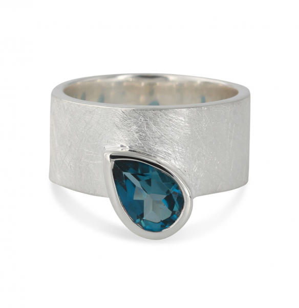 Campur zilveren ring met london blue topaas