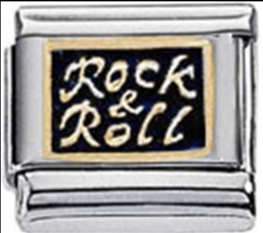 Zoppini - 9mm - muziek symbolen - rock & roll
losse schakel

staal met 18krt. goud
model   : rock & roll emaille
hoogte : 9mm