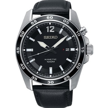 Seiko - Kinetic 100m WR mineraal glas lederen band