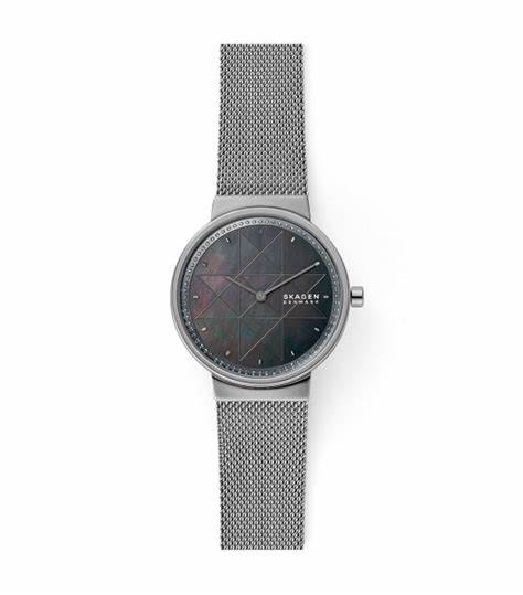Skagen grey coated dameshorloge met donker parelmoer wijzerplaat