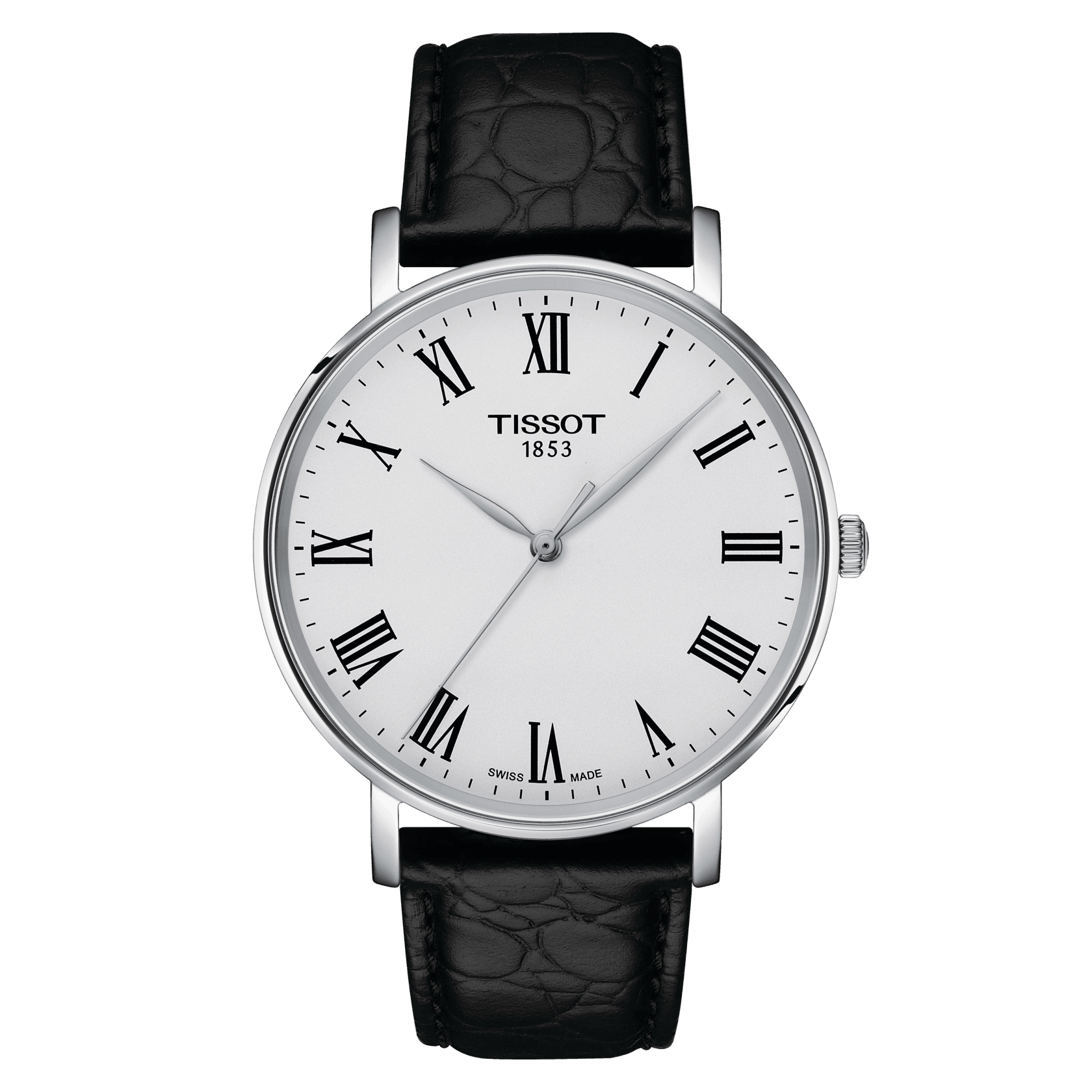 Het Tissot Everytime Gent-horloge heeft een opvallende witte wijzerplaat en een zwarte wijzerplaat met alligatorpatroon. Het horloge heeft een 40 mm brede staalgrijze kast en zilverkleurige, elegant vormgegeven wijzers. De indexen op de witte wijzerplaat zijn zwarte Romeinse cijfers. De wijzerplaat wordt beschermd door een krasbestendig saffierglas en het horloge is spatwaterdicht met een waterbestendigheid van 50 meter.

Diameter:40 mm
316L roestvrijstalen behuizing
Zwitsers kwartsuurwerk
Krasbestendig saffierglas
Verwisselbare band met snelsluiting
