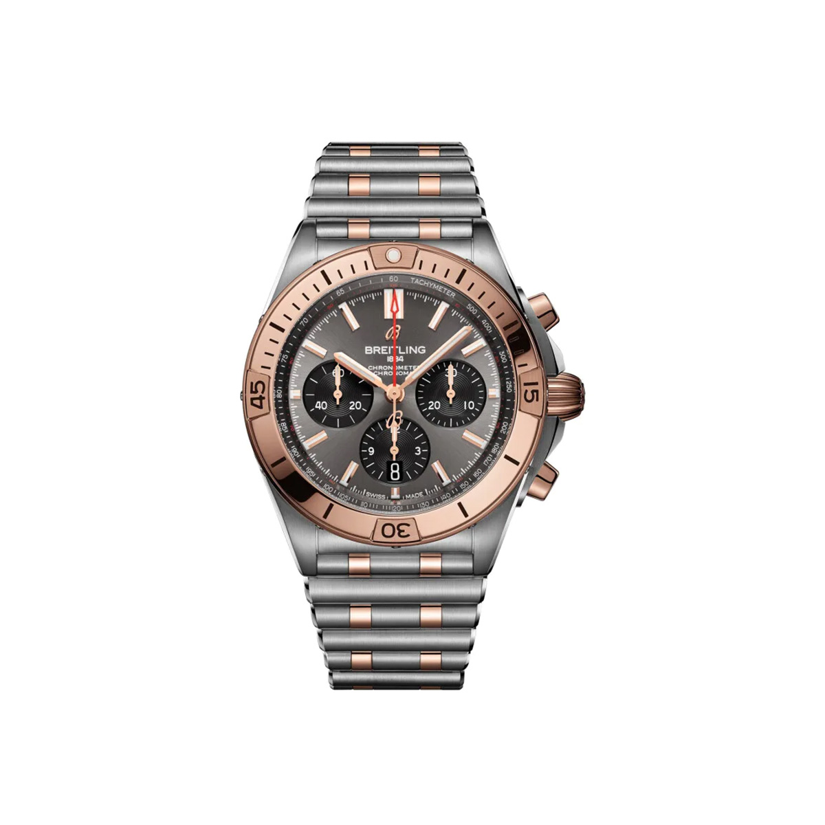 Dit Breitling horloge behoort tot de Breitling Chronomat collectie. 
Referentienummer: UB0134101B1U1
Caliber: Breitling 01 (Manufacture)

