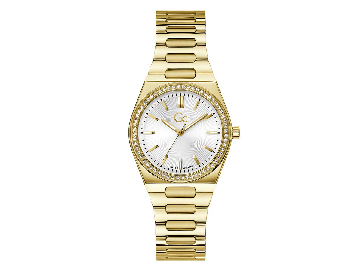 Edelstalen GC quartz dames pols horloge goudkleuring met een edelstalen goudkleurige band. Model GC Z38002L1MF.
10 ATM waterdicht.
