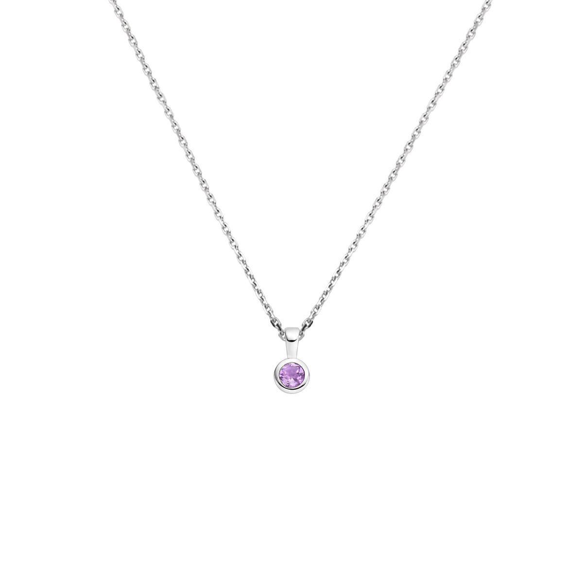 Gerhodineerd 925 zilveren collier met een geboortesteen hanger. Het collier heeft een draaglengte van 41cm en een extensie van 4cm. De schakelbreedte is 1.1mm. Uitgevoerd met een karabijn sluiting.
