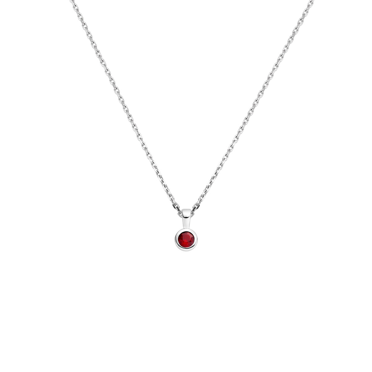 Gerhodineerd 925 zilveren collier met een geboortesteen hanger. Het collier heeft een draaglengte van 41cm en een extensie van 4cm. De schakelbreedte is 1.1mm. Uitgevoerd met een karabijn sluiting.