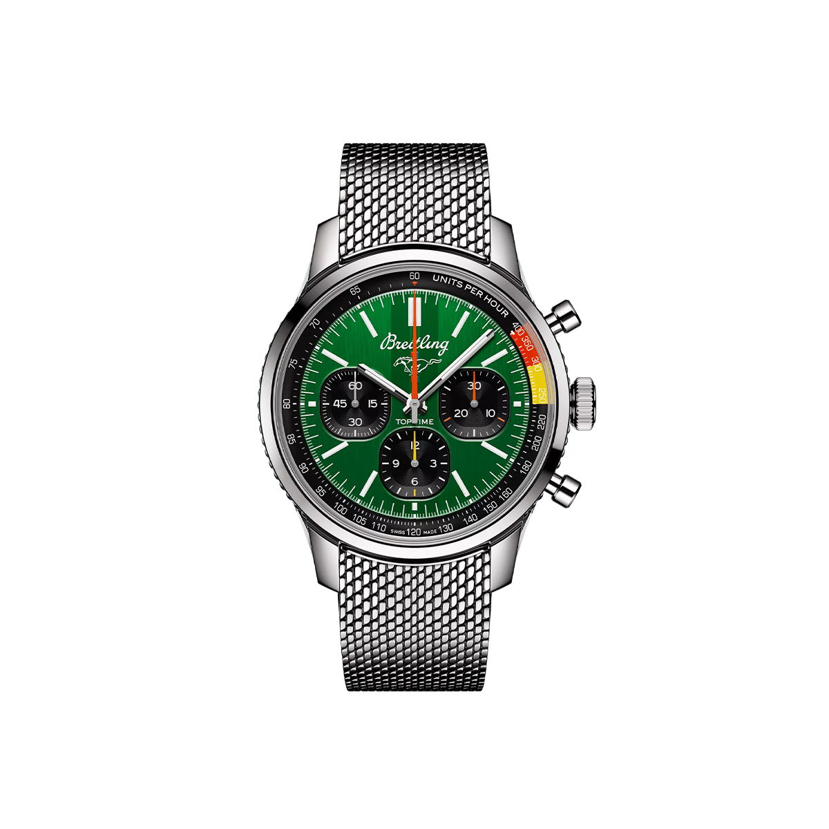 Dit Breitling horloge behoort tot de Breitling Top Time collectie. 
Referentienummer: AB01762A1L1A1
Caliber: Breitling 01 (Manufacture)
