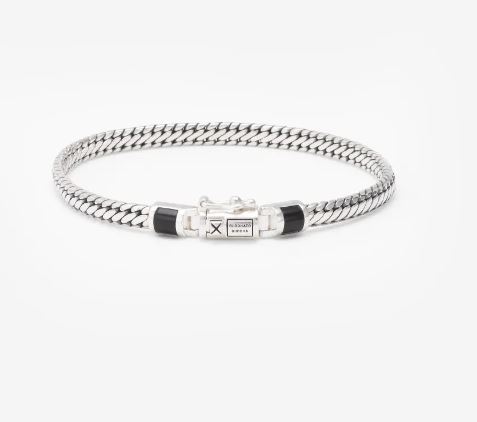 Buddha to Buddha - Ben Mini Gemstone Bracelet Silver Onyx, J101 on C+ 17cm - 001K011011511