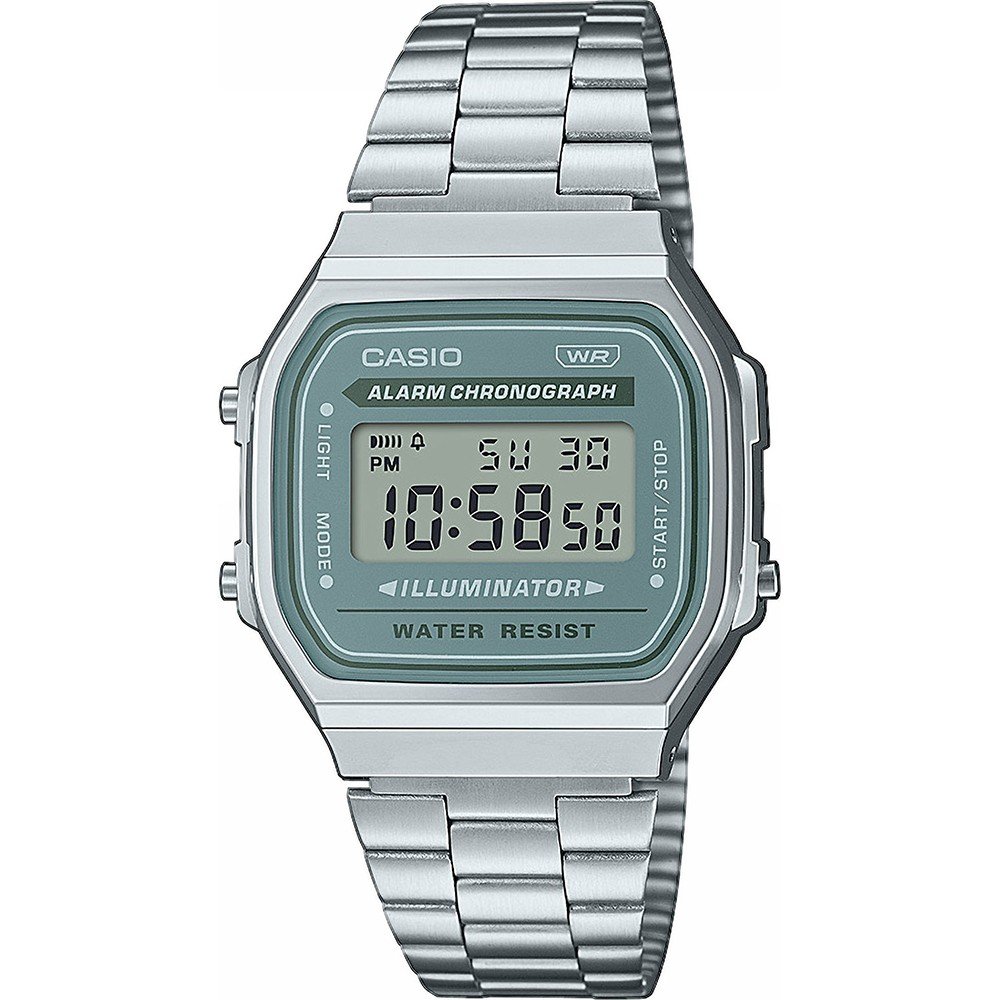Interesse in dit CASIO A168WA-3AYES horloge? Dit mooie horloge van Casio de A168WA-3AYES is een horloge met een Quartz uurwerk. Het horloge heeft een diameter van 36 mm, en is 9 mm dik. De weergave van de tijd is Digitaal. Verder is het horloge voorzien van een Plexiglas horlogeglas. Het horloge is 3 bar (spatwaterdicht) waterdicht, en heeft een band van Roestvrij Staal in de kleur Zilverkleurig. Wij zijn officieel Casio Premium dealer. Wij leveren het horloge met 2 jaar garantie. 