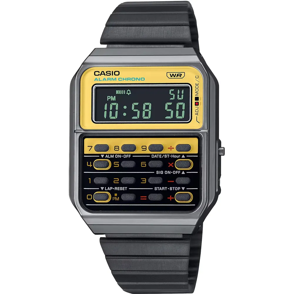 Waan je terug in 1976 met een horloge dat is uitgebracht als eerbetoon aan de eerste multifunctionele digitale klok ooit, de Casio CQ-1. 
De revolutionaire CQ-1 was een klok, wekker, stopwatch en rekenmachine in één en wist een behoorlijk aantal fans te krijgen.

Casio geeft dit ontwerp uit de jaren 70 nieuw elan in de vorm van een drietal iconische CA-500-horloges met de originele kleurenschema's van de CQ-1 en 8-cijferige rekenfunctie.
Dit zowel nostalgische als opvallende model combineert een eigentijdse stijl met de flair van de jaren 70.

CQ-1
Een populaire, persoonlijke digitale klok met innovatieve functionaliteit. De CQ-1 is ontworpen om mensen de hele dag door van nut te zijn. Het apparaat heeft een unieke combinatie van vier functies: tijdweergave (klok), tijdgeheugen (alarm), tijdmeting (stopwatch) en tijdberekening (rekenmachine). Dit gedenkwaardige product was het eerste in een reeks innovatieve Casio-producten die over meerdere functies beschikken.