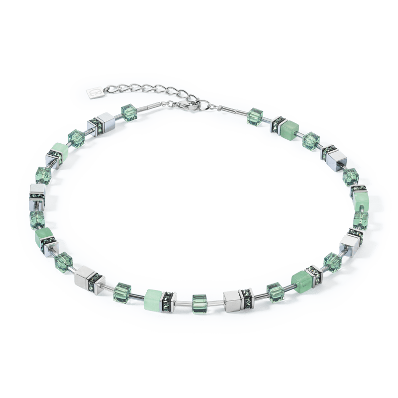COEUR DE LION GEOCUBE KETTING ICONIC PRECIOUS 4017/10-0500 ZILVERKLEURIG MET GROEN