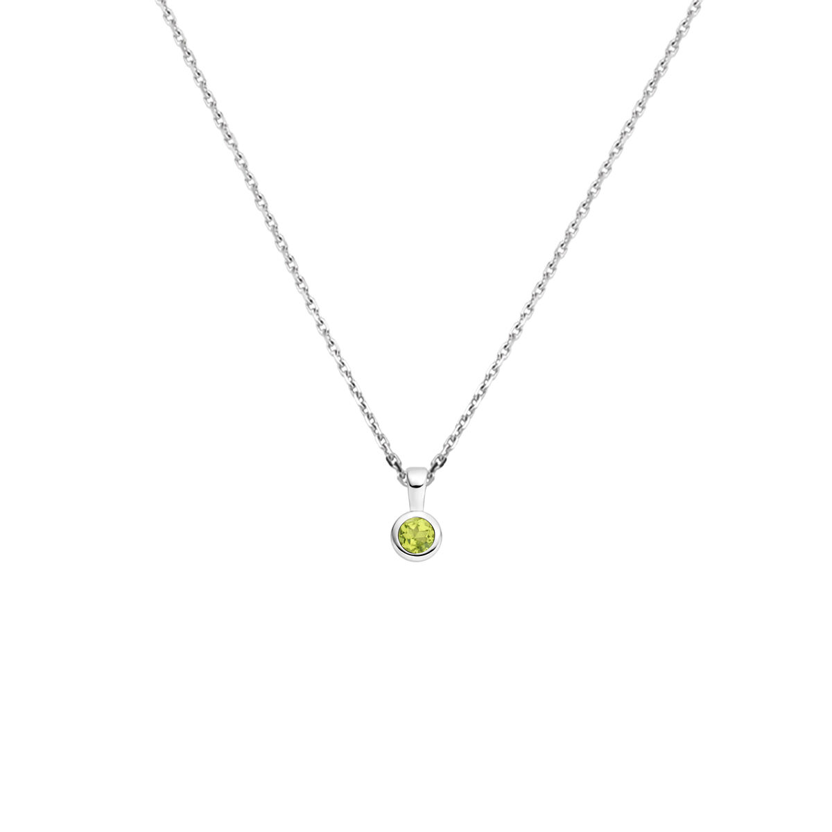 Gerhodineerd 925 zilveren collier met een geboortesteen hanger. Het collier heeft een draaglengte van 41cm en een extensie van 4cm. De schakelbreedte is 1.1mm. Uitgevoerd met een karabijn sluiting.