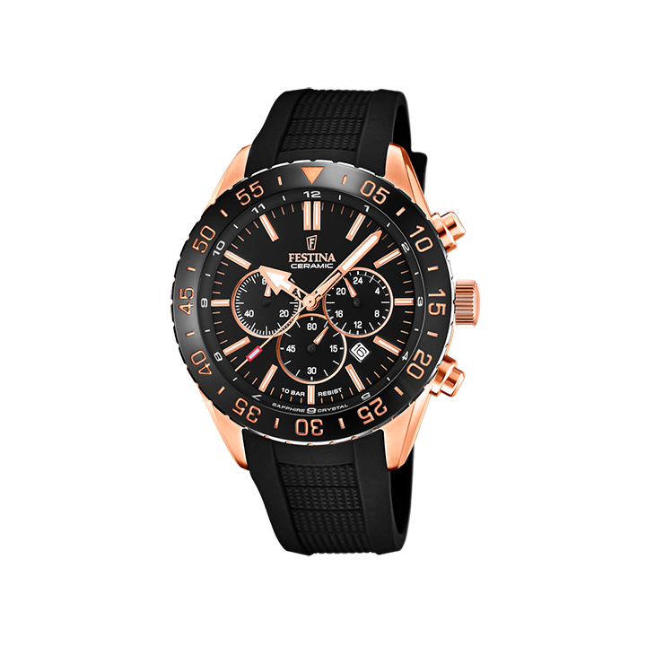 Festina - Ceramic, Rosé PVD, Rubberen band, 100m WR, Saffierglas, Chronograaf, Quartz - F20516/2