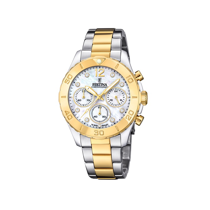Festina - Quartz Chronograaf, 100m WR, Mineraalglas, Parelmoer wijzerplaat bezet met zirkonia's - F20604/1